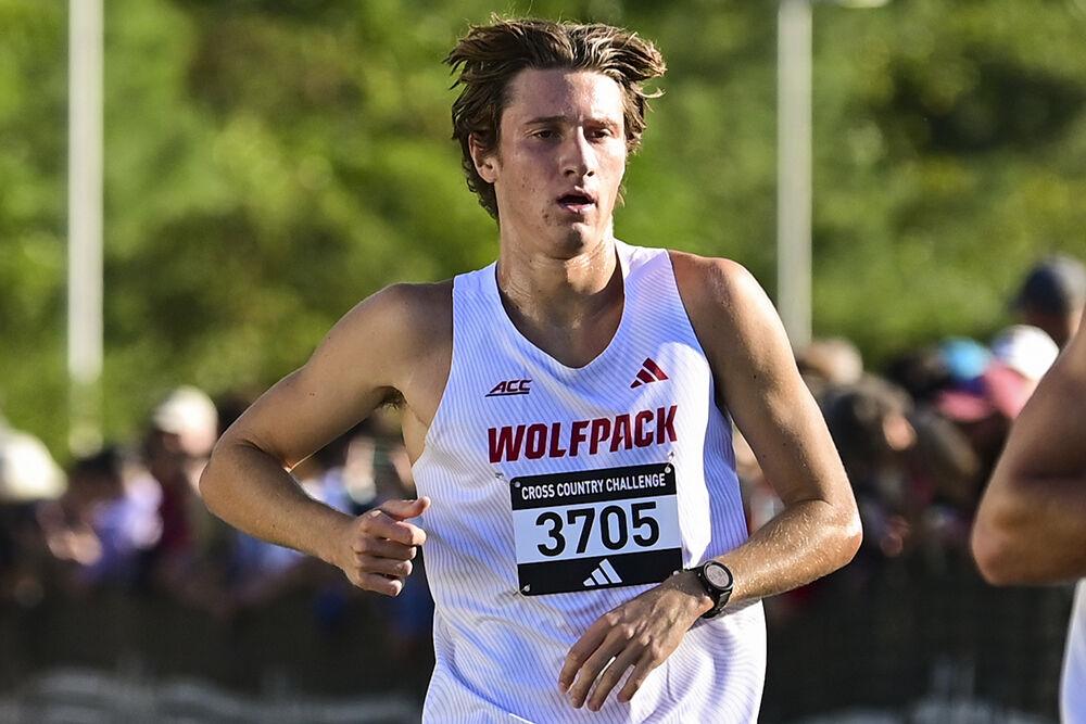 Junior runner Matt Bogdan races at the Adidas XC Challenge at WakeMed Soccer Park on Sept. 15, 2023. Bogdan individually placed 6th, running a 18:10.2 6k. The NC State men's team placed first in the 6k event with a total of 15 points.