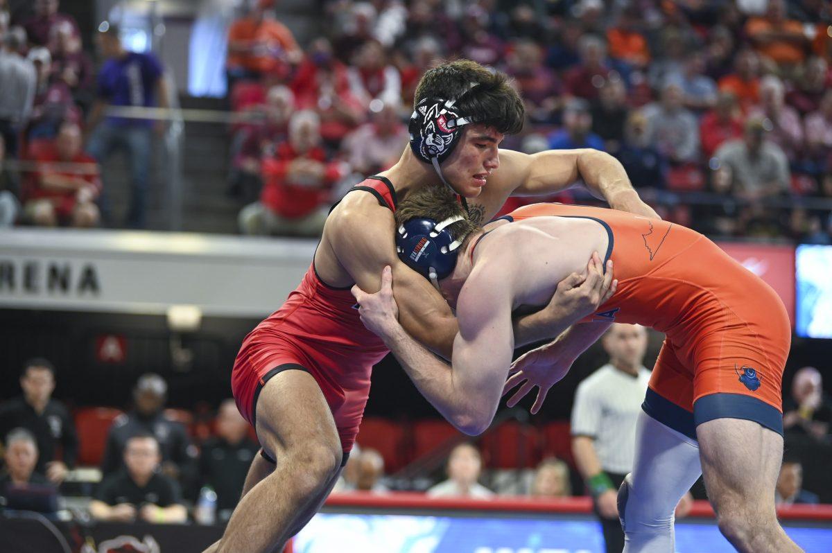 In this file photo taken March 5, 2023, Matty Singleton competes in the ACC Wrestling Championship in Reynolds Coliseum. Singleton earned the bronze medal at the U20 World championships in Amman, Jordan on Aug. 15, 2023.