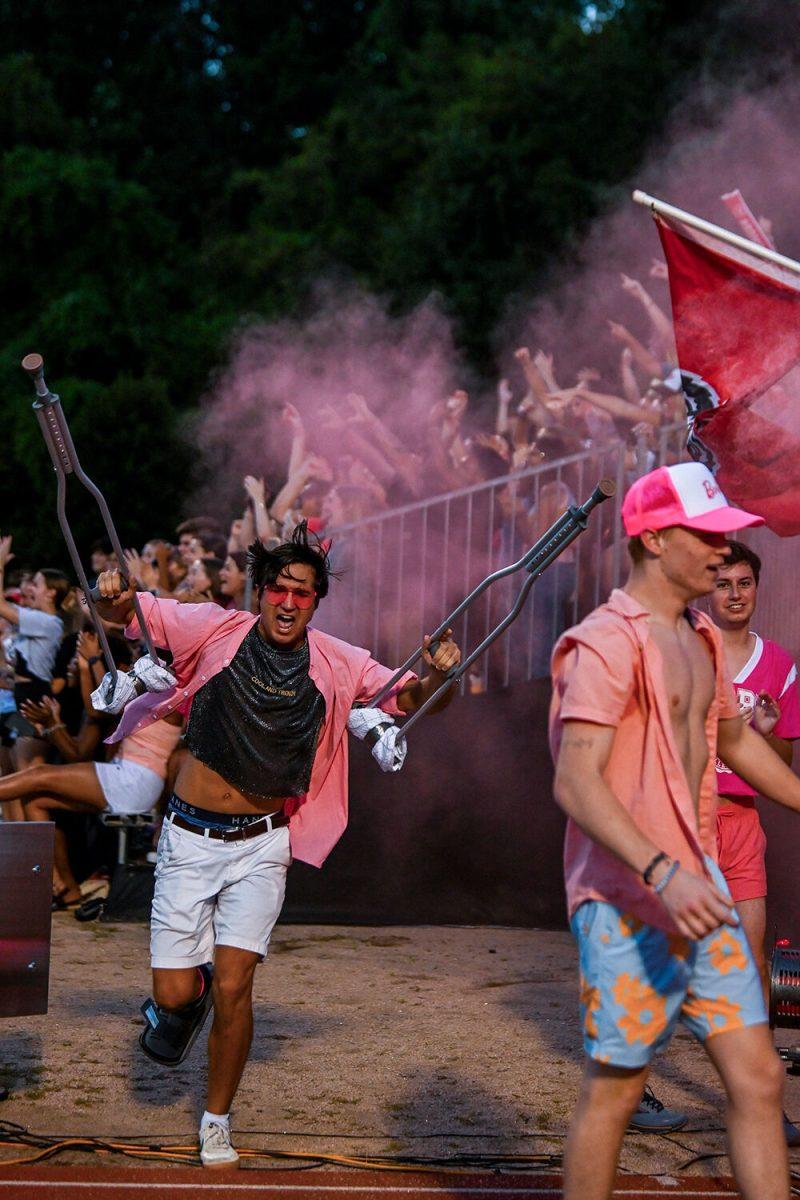Caleb Huff, a second-year studying biology, cheers after NC State scored a goal during the&#160;match against Michigan State at Dail Soccer Field on Thursday, Sept. 7, 2023. NC State lost to Michigan State 2-1.