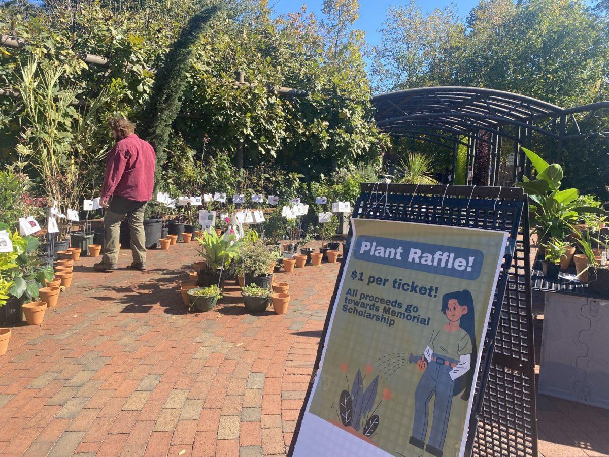 A plant raffle pictured in Governors Scott Courtyard on Sunday, Oct. 22, 2023.&#160;Pi Alpha Xi, an honors society at NC State, held a plant raffle to fund a memorial scholarship to honor an NC State horticulture alum who died.