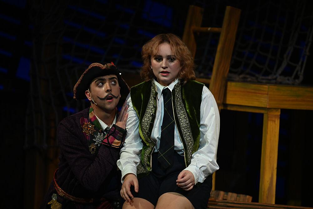 Jackson Griffin, a fourth-year studying history, plays Black Stache &amp; Lola Byers-Ogle, a third-year studying English, plays Boy/Peter, during the dress rehearsal for NC State University Theatre's performance of "Peter and the Starcatcher" at Titmus Theatre on Wednesday, Oct. 18., 2023. "Peter and the Starcatcher" is a whimsical and imaginative prequel to Peter Pan, exploring the adventures that lead Peter to Neverland.