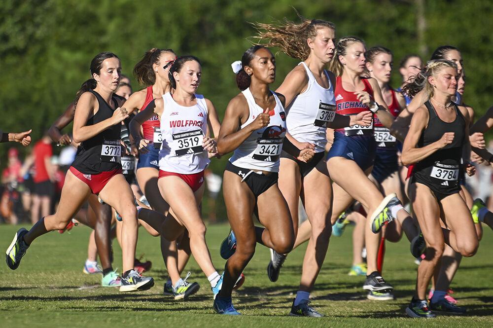 Sophomore Caroline Murrell fights for the front of the pack during the XC Adidas Challenge at WakeMed Soccer Park on Friday, Sept. 15, 2023. Murrell finished with a time of 17:58.0.