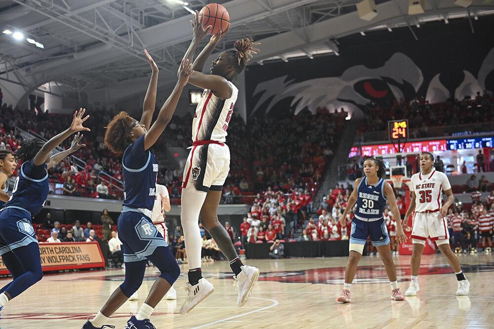 Junior guard Saniya Rivers shoots the ball during the basketball game against Rhode Island in Reynolds Coliseum on Sunday, Nov. 19, 2023. Rivers scored 19 points. NC State beat Rhode Island 67-58.