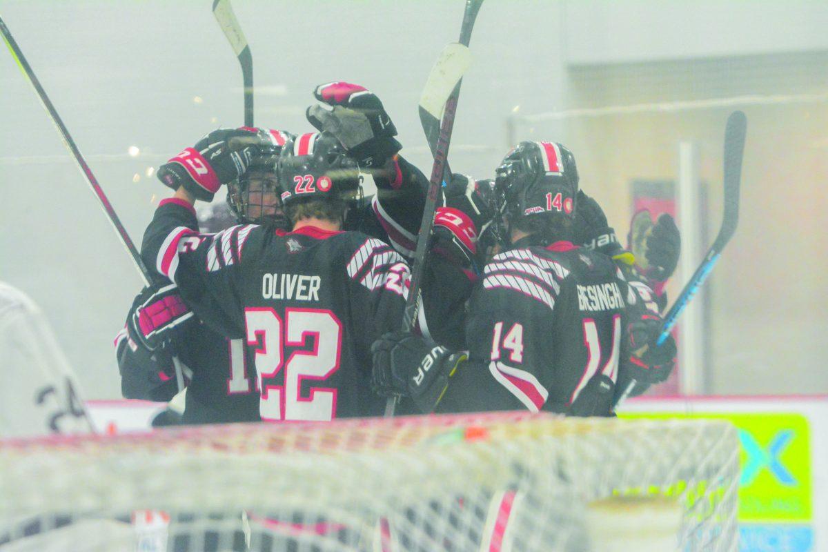 The Icepack celebrates a goal during the game against Texas A&amp;M in the Invisalign Arena on Saturday, Nov. 11, 2023. The Icepack beat Texas A&amp;M 8-2.