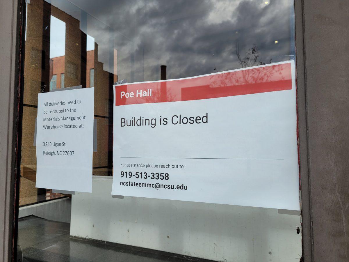 Poe Hall, which sits on Katherine Stinson Drive, pictured on Dec. 1, 2023. Poe Hall closed on Nov. 17, 2023, due to the discovery of&#160;environmental contaminants called polychlorinated biphenyls.