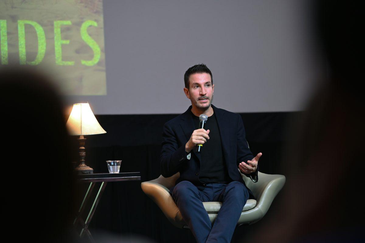 Alex Michaelides, #1 New York Times bestselling author of "The Silent Patient," speaks about his new book "The Fury" during the Author Event in Witherspoon Student Center on Wednesday, Jan. 24, 2024. Michaelides addressed questions from the audience later in the event.