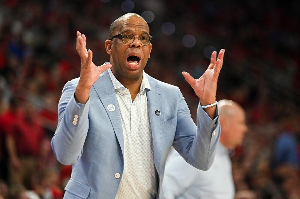 UNC-Chapel Hill head coach Hubert Davis yells a new strategy at his team during the game in PNC Arena versus the NC State Wolfpack on Wednesday, Jan. 10, 2024. The Tar Heels beat the Wolfpack 67-54.