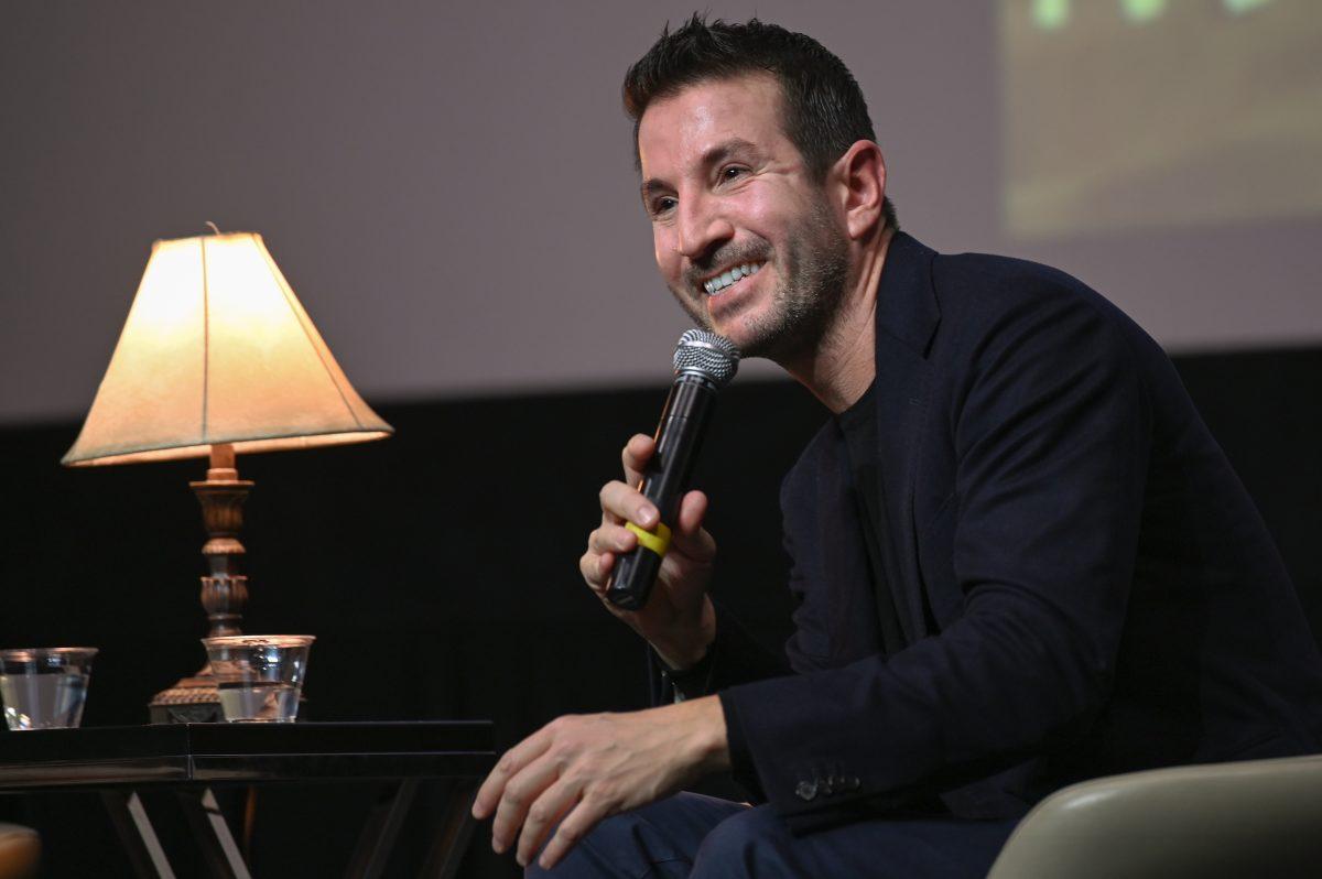 Alex Michaelides, #1 New York Times bestselling author of "The Silent Patient," laughs with the audience during the Author Event in Witherspoon Student Center on Wednesday, Jan. 24, 2024. Michaelides's book, "The Fury" was released earlier this year.