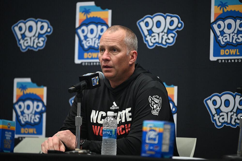 Head coach Dave Doeren speaks to the media after the Poptart Bowl between the NC State Wolfpack and the Kansas State Wildcats played in Camping World Stadium in Orlando, Florida on Thursday, Dec. 28, 2023. The Wildcats beat the Wolfpack 28-19.