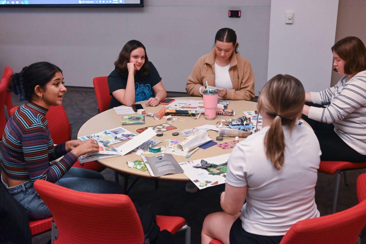 NC State students work on vision boards at the Create Your Own Vision event on Thursday, Jan. 11, 2024 in Talley Student Union. The Create Your Own Vision Board event focused on students setting positive goals for the year.