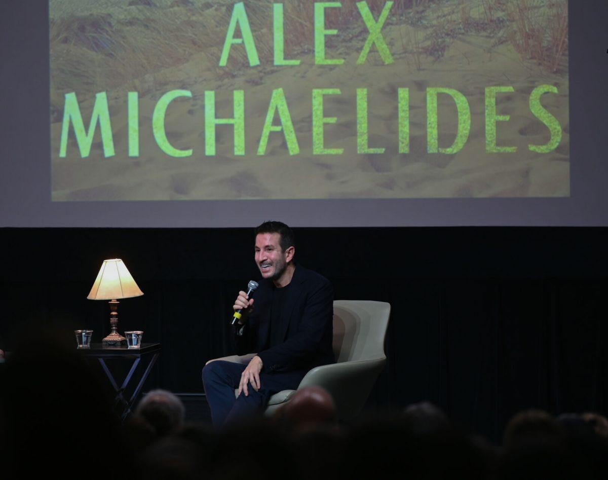 Alex Michaelides, #1 New York Times bestselling author of "The Silent Patient," laughs with the audience after a joke during the Author Event in Witherspoon Student Center on Wednesday, Jan. 24, 2024. Michaelides spoke about his new book "The Fury" at the event. He answered questions and signed books at the end.