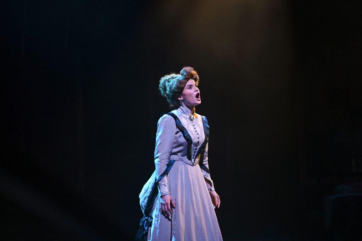Madalyn Alexander, a fourth year studying psychology and English, performs as Emma Carew in the Jekyll and Hyde musical in Stewart Theatre on Wednesday, Feb. 14, 2024. The musical was based on author Robert Louis Stevenson's novel, The Strange Case of Dr. Jekyll and Mr. Hyde.