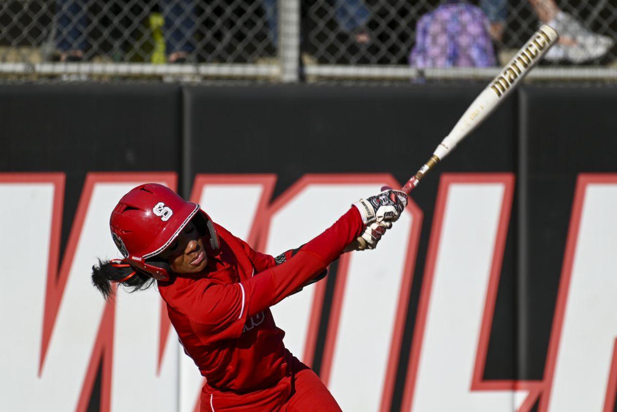 Sophomore utility player MaKayla Marbury swings her bat during the game against App State at Dail Softball Stadium on Sunday, Feb. 25, 2024. Marbury scored one run. NC State beat App State 6-2.
