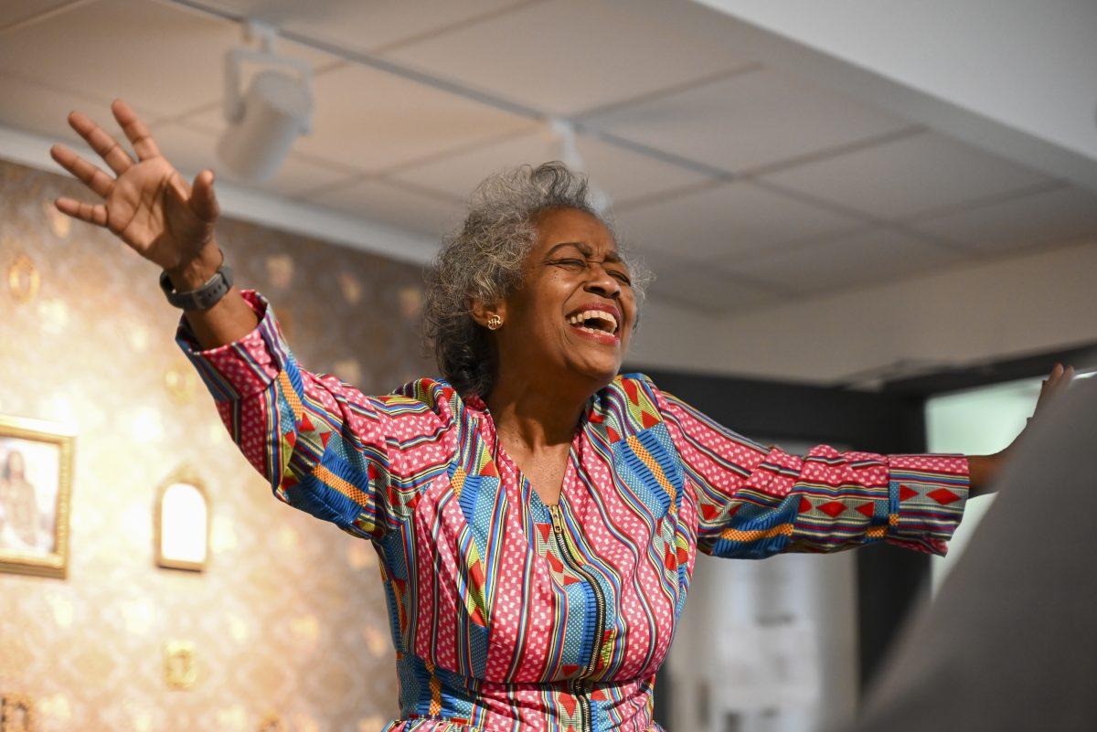 Toni Thorpe, a past program coordinator for the African American Cultural Center, tells listeners the story of Sankofa during the opening of the "29 Days of Healing: Black Book Blitz Exhibit" in the African American Cultural Center Art Gallery and Library on Thursday, Feb. 15, 2024. The story of Sankofa highlights the importance on using the knowledge given by our elders to guide our future pursuits.