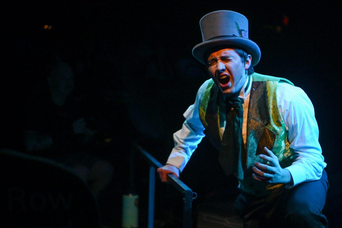 Jackson Lods, a fourth-year studying chemical engineering, belts out a note during a performance of "Jekyll &amp; Hyde" in Stewart Theatre on Wednesday, Feb. 14, 2024. "Jekyll &amp; Hyde" is running from Feb. 15-18, 2024.