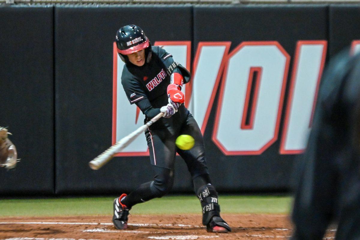 Senior infielder Kaylee Lambrecht bats during the game against UNC-Charlotte at Dail Softball Stadium on Tuesday, March 26, 2024. Lambrecht was walked once and didn't score in the game. The Wolfpack lost to the 49ers 4-2.