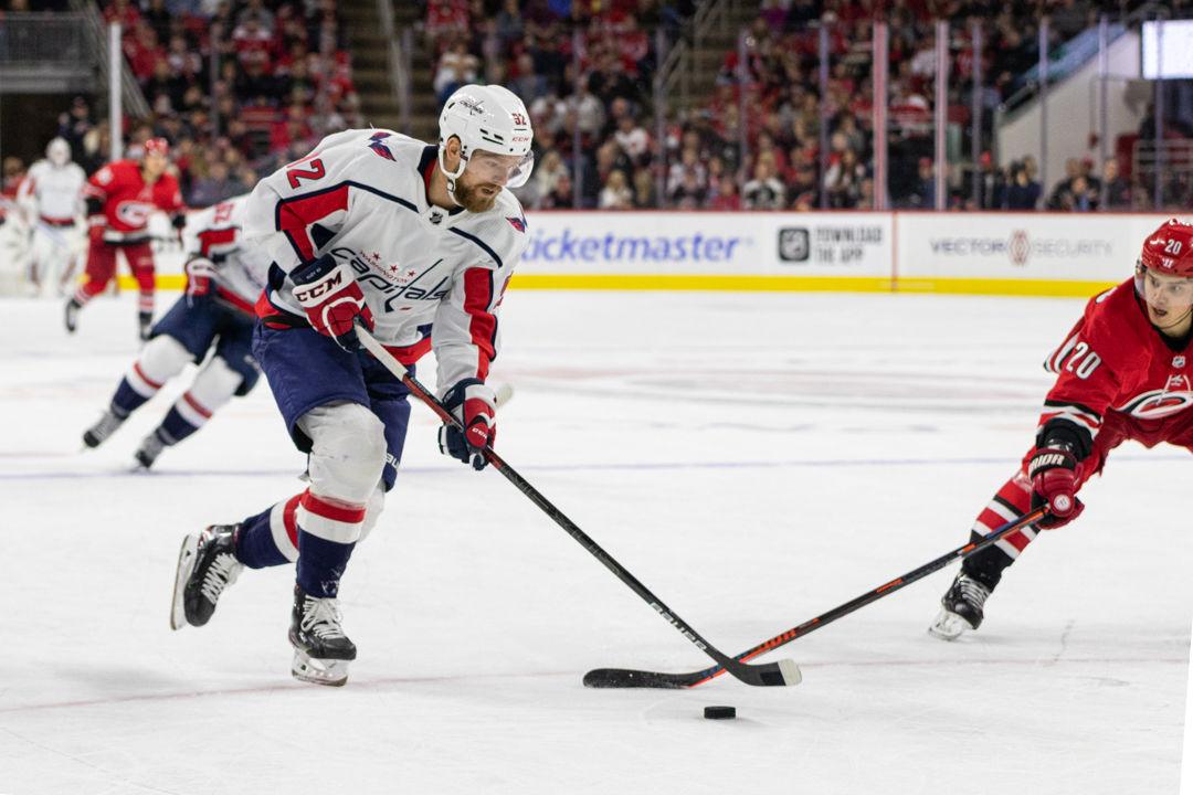 Capitals center Evgeny Kuznetsov dribbles the puck versus the Canes on Saturday, Dec. 28, 2019 at PNC Arena. Kuznetsov had one goal in 18 shifts.