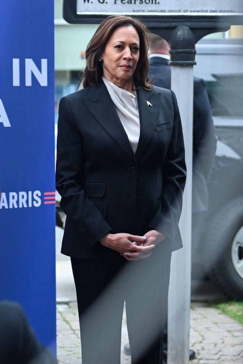 Kamala Harris stands during her trip to Durham at the Ella West Art Gallery on Friday, March 1, 2024. Vice President Kamala Harris announced $32 million in funds to support North Carolina-based minority entrepreneurs.