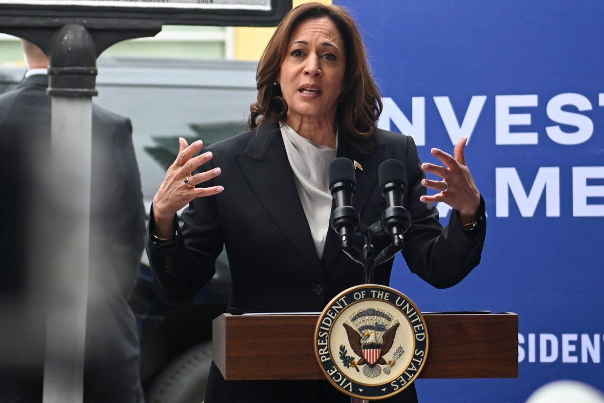 Kamala Harris speaks during her trip to Durham at the Ella West Art Gallery on Friday, March 1, 2024. Vice President Kamala Harris announced $32 million in funds to support North Carolina-based minority entrepreneurs.
