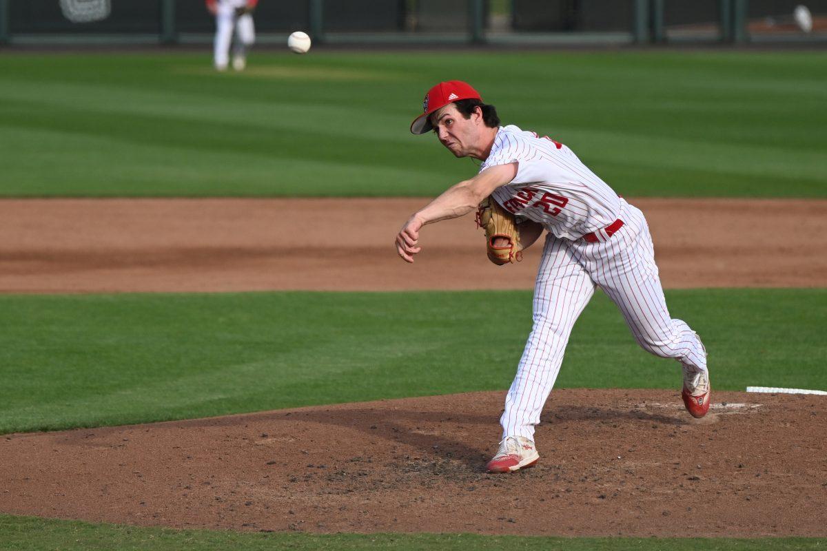 Freshman pitcher Ryan Marohn pitches during the game against UNC-Wilmington at Doak Field at Dail Park on Tuesday, April 30, 2024. Marohn recorded seven strikeouts in 5.0 innings pitched. NC State lost to Wilmington 5-4.