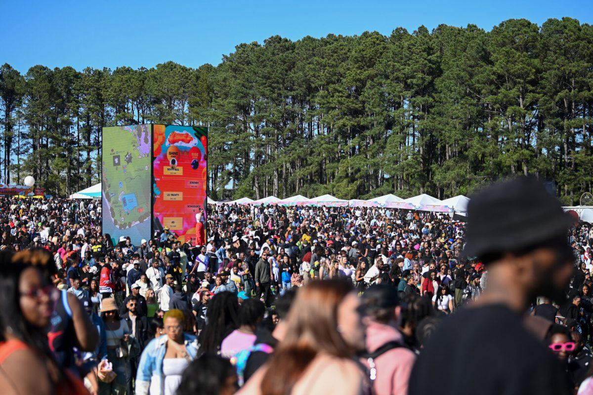 Festival goers flock to the "Rise" stage to see Jeremih perform during the Dreamville Festival at Dorothea Dix Park on Saturday, April 6, 2024. The festival featured two main stages, "Rise" and "Shine".
