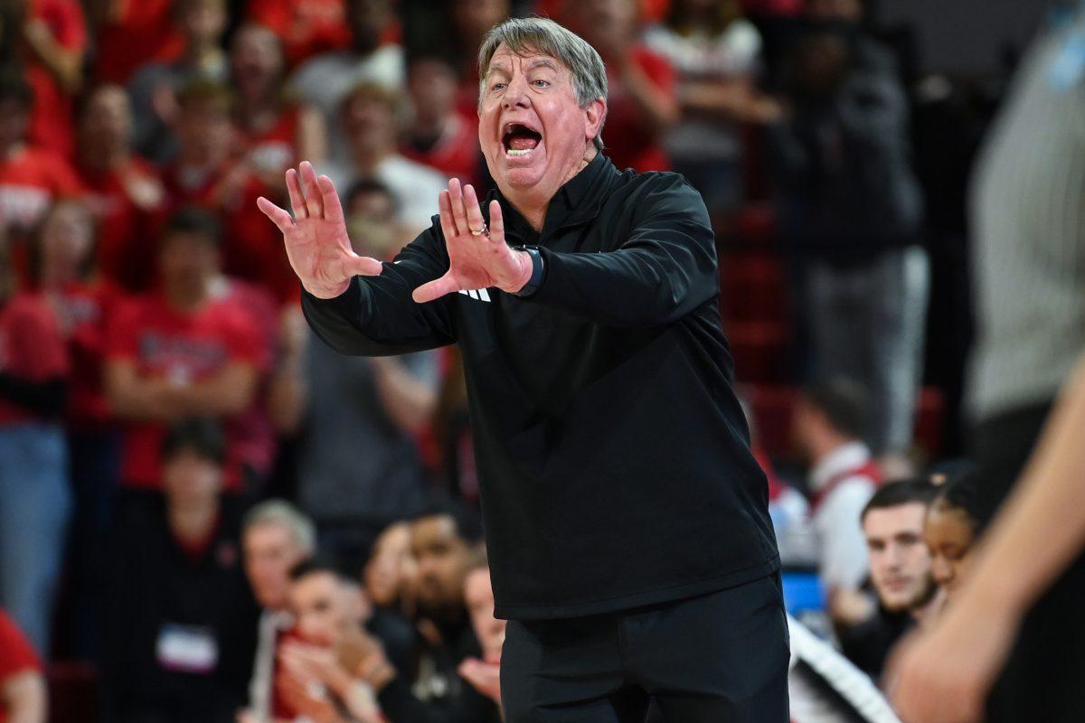 NC State women's basketball head coach Wes Moore yells during the game against Tennessee in Reynolds Coliseum on Monday, March 25, 2024. The Wolfpack beat the Lady Volunteers 79-72.