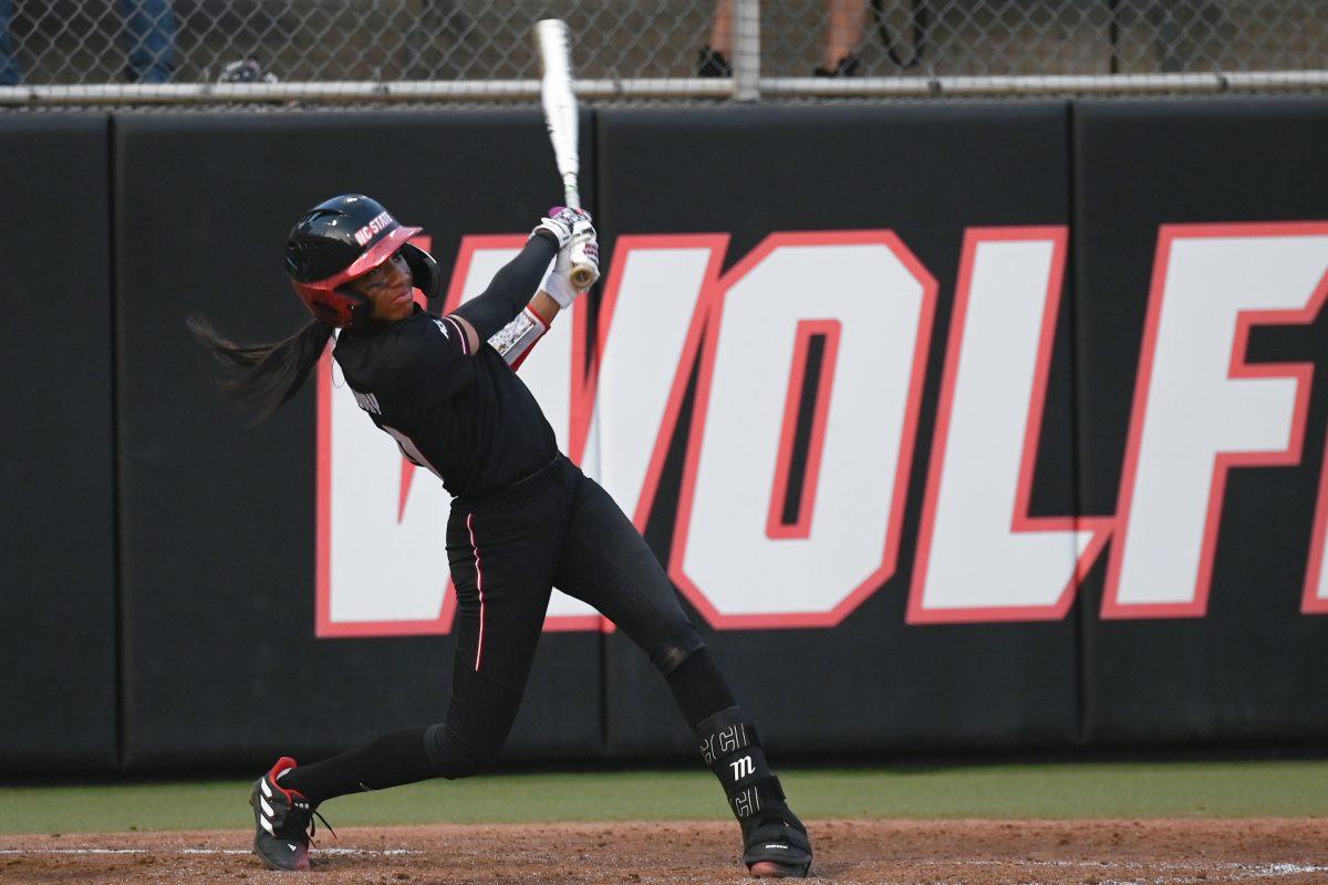 Sophomore utility player Makayla Marbury hits a home run during the game against Elon at Dail Softball Stadium on Tuesday, April 2, 2024. Marbury had one at bat and two runs. NC state won the game 12-2.
