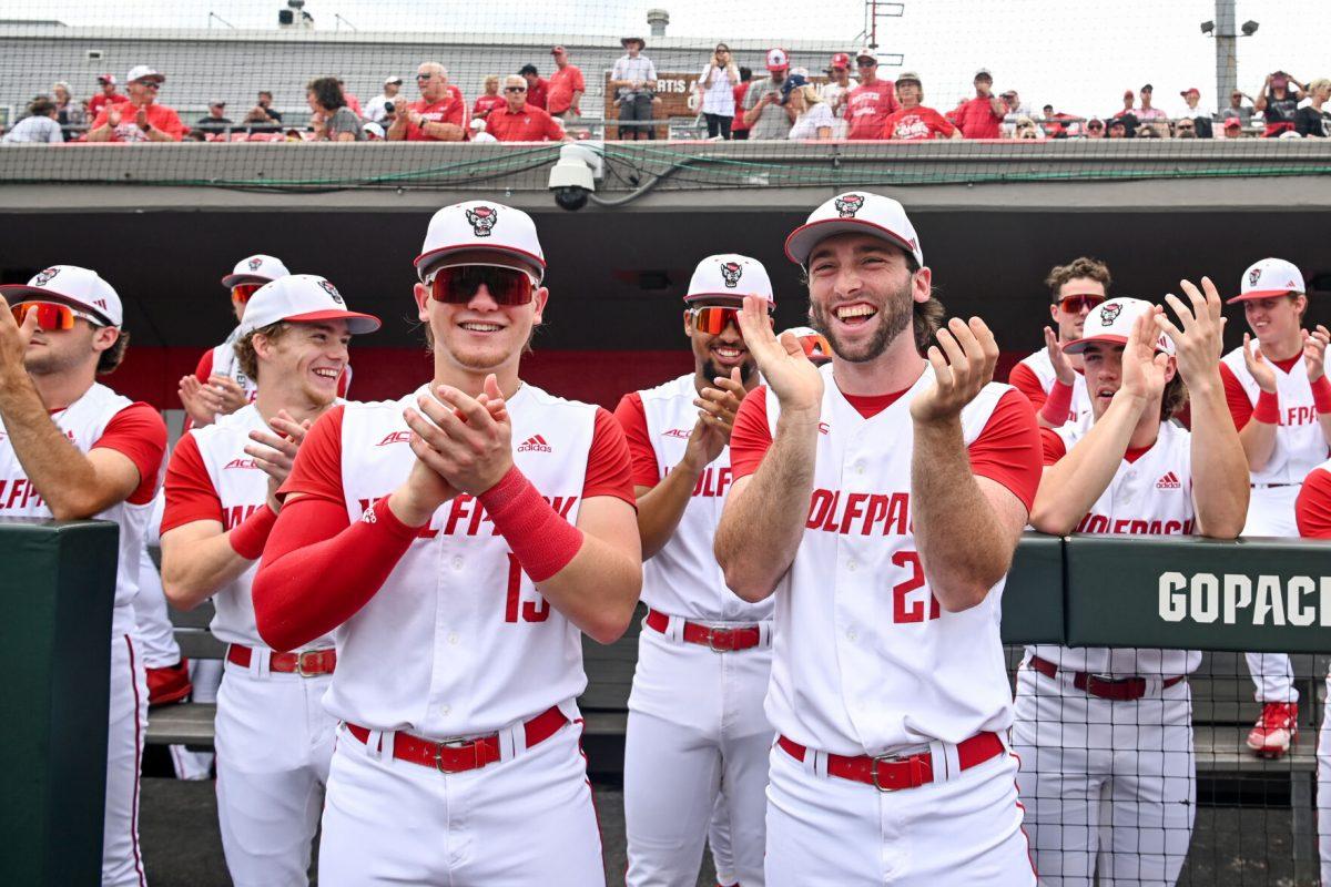 Junior pitcher Win Scott and the rest of the team celebrate Senior Day before the game against Wake Forest at Doak Field at Dail Park on Saturday, May 18, 2024. NC State beat Wake Forest 9-6 and swept the series.