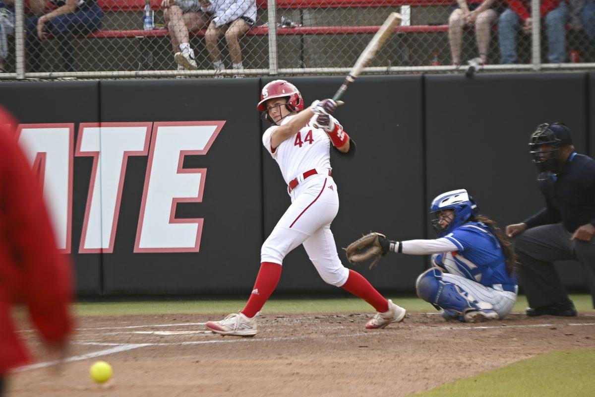 Junior left fielder Taylor Ensley hits a foul ball along the third base line during tha game against Duke at Dali Softball Field on April 26, 2024. Ensley was at bat twice with zero hits and one run. NC State lost 4-3.
