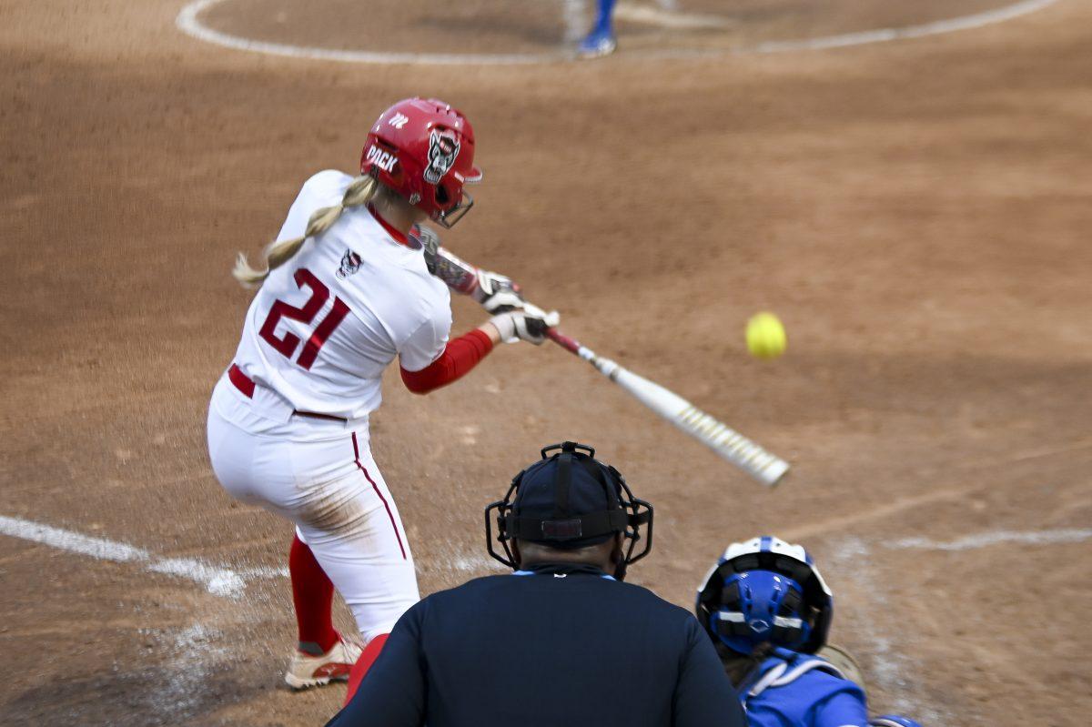 Sophomore designated hitter Madison Inscoe swings at the ball during the game against Duke at Dali Softball Field on April 26, 2024. Inscoe was at bat three times with one hit and one strike out. NC State lost 4-3.