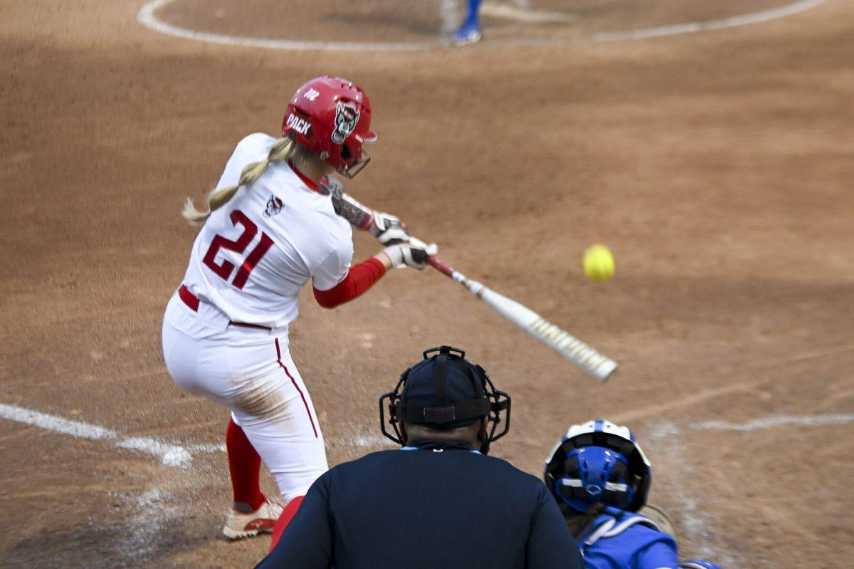 Sophomore designated hitter Madison Inscoe swings at the ball during the game against Duke at Dali Softball Field on April 26, 2024. Inscoe was at bat three times with one hit and one strike out. NC State lost 4-3.