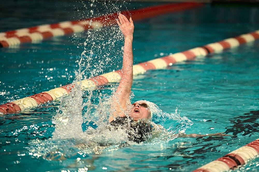 Graduate swimmer Katharine Berkoff wins the Women's 200 Backstroke heat during NC State's home meet against UNC-Wilmington in the Casey Aquatic Center on Friday, Feb. 2, 2024. The Wolfpack beat the Seahawks in the men's event 174-104 and the women's 181-89.