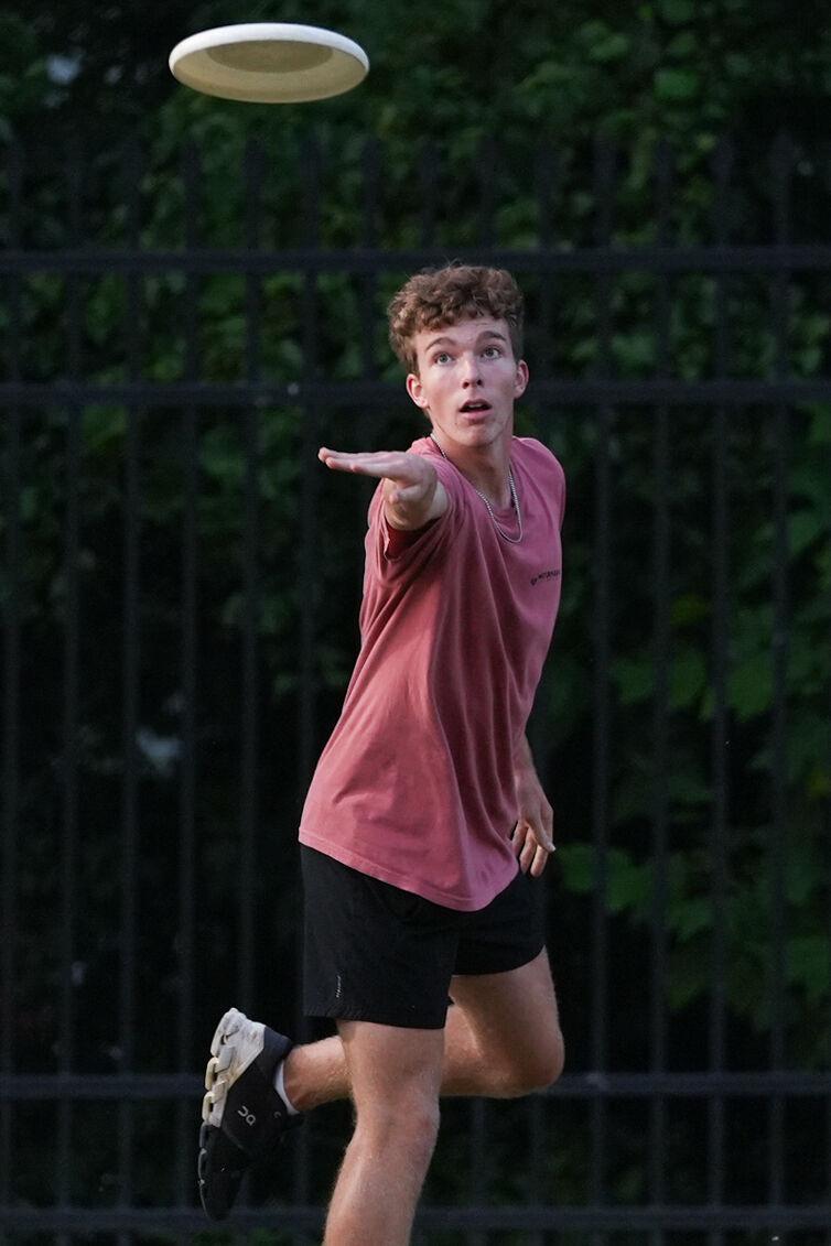 Alexander Jones, a first-year studying computer science, throws the frisbee down the field at Frisbee Fiesta on Friday, Aug. 23, 2024 at Miller Fields. The Frisbee Fiesta event was held by Wellness and Recreation to allow students to play in games with the Ultimate Frisbee Club teams.