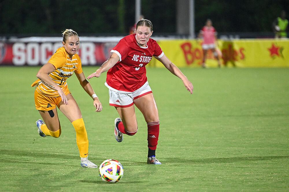 Senior defender Brianna Weber runs after the ball during the match against Appalachian State University at Dail Soccer Field on Thursday, Aug. 15, 2024. Weber made one shot on goal. NC State and App State tied 0-0.