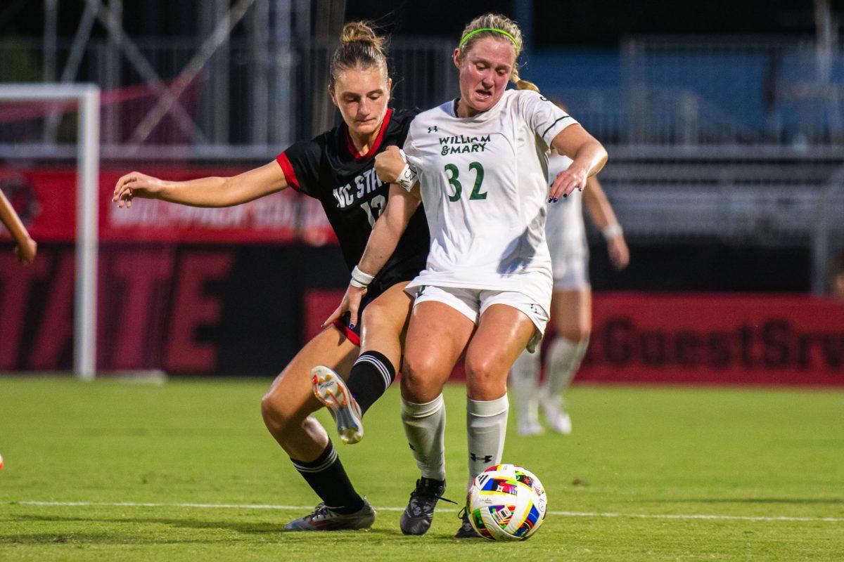 Sophomore forward Jade Bordeleau battles for possession of the ball during the match against William &amp; Mary on Thursday, Sept. 12, 2024 at Dail Soccer Field. Bordeleau had one shot during the match. NC State lost 1-0.