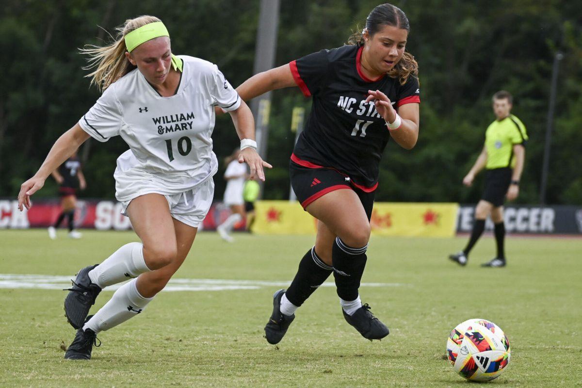 Senior defender Fernanda Soto competes for the ball during the match against William &amp; Mary at Dail Soccer Field on Thursday, Sept. 12, 2024. Soto was called for two fouls during the match. NC State lost to William &amp; Mary 1-0.