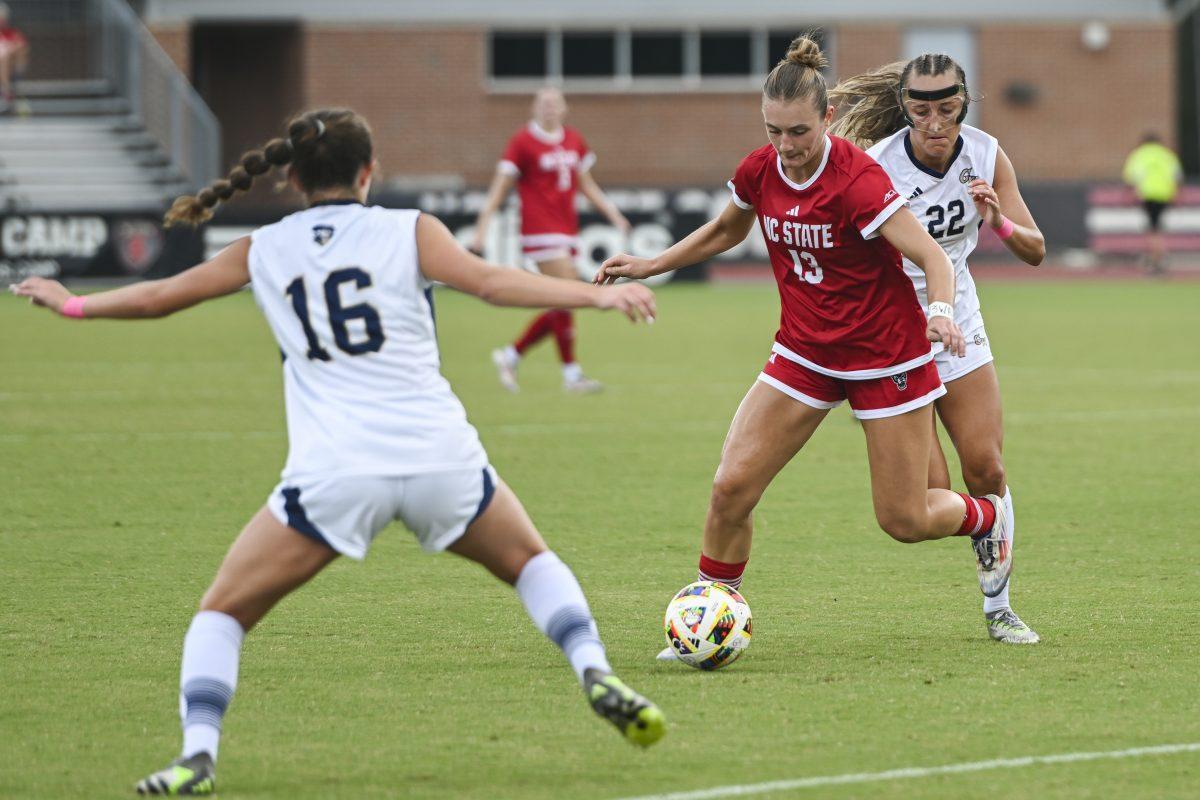Sophomore forward Jade Bordeleau defends the ball during the match against George Washington University at Dail Soccer Field on Sunday, Sept. 15, 2024. Bordeleau scored three goals for the Wolfpack. NC State beat George Washington 4-0.