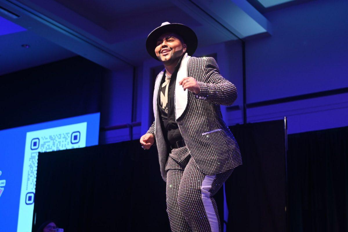 Drag king Don Javi dances to "Salsa Mix" at Desserts and Drag in Talley Student Union on Thursday, Sept. 19, 2024. This event featured 4 drag performers from North and South Carolina.