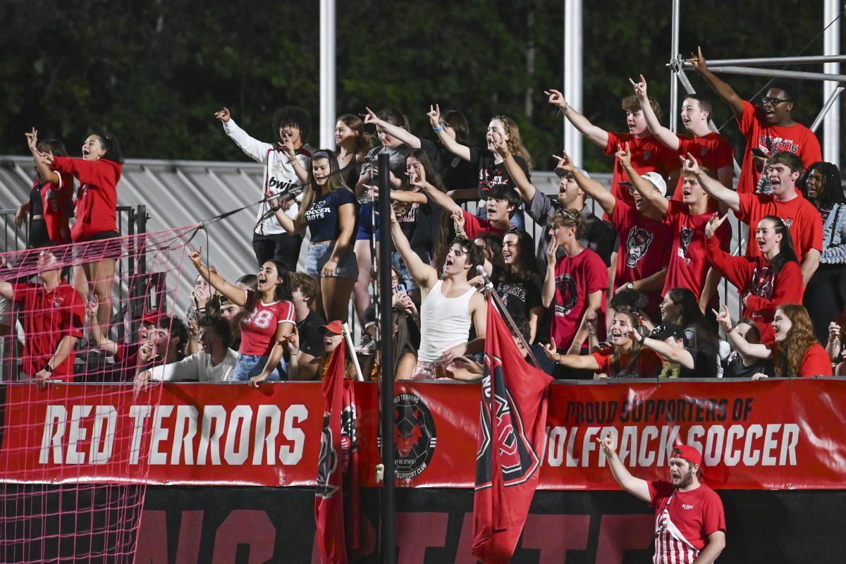 NC State fans cheer after a goal during the game against Cal at Dail Soccer Field on Friday, Sept. 6, 2024. The Wolfpack beat the Golden Bears 2-1.