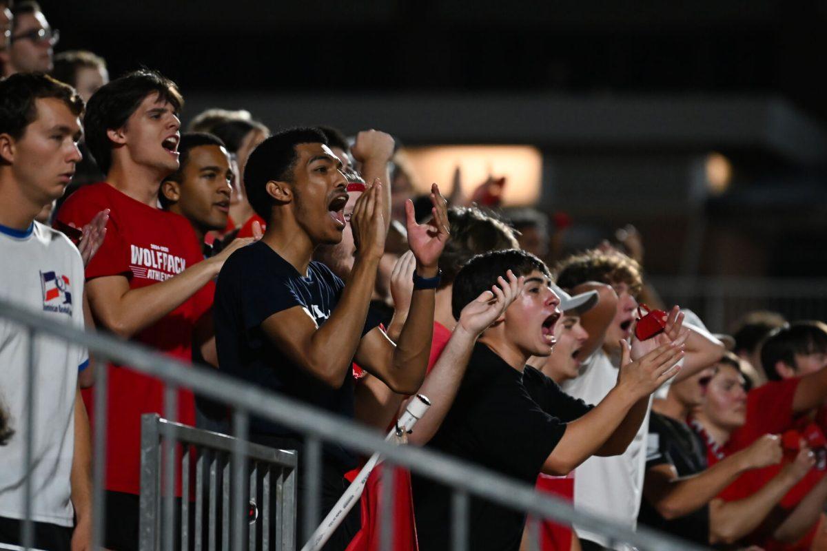 Students cheer for a foul at NC State's home men's soccer game against Stetson at Dail Soccer Field on Friday, Sept. 13, 2024. The Wolfpack ended up tying the Stetson Hatters 1-1.