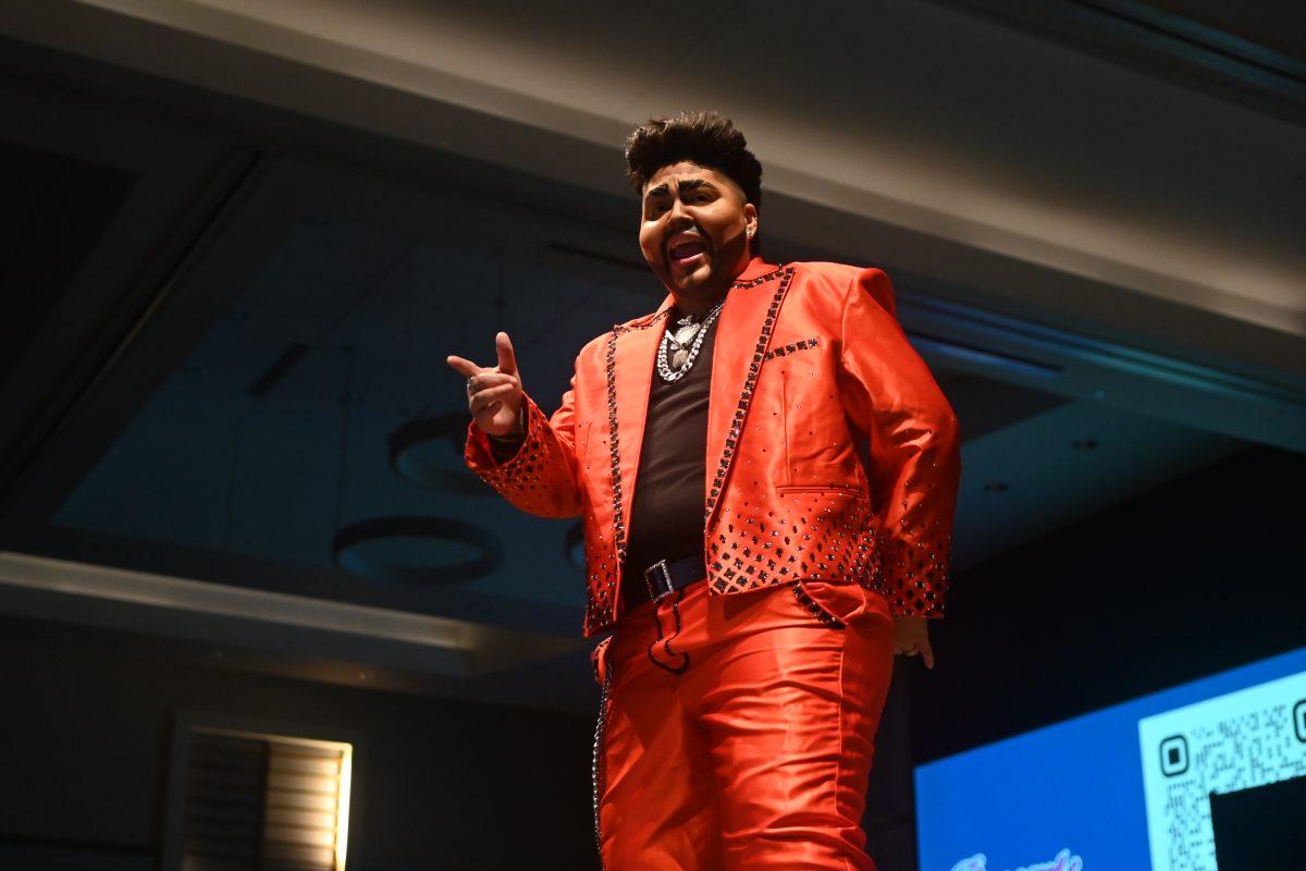 Drag king Don Javi peerforms to "Teka Megamix" at Desserts and Drag in Talley Student Union on Thursday, Sept. 19, 2024. This event featured 4 drag performers from North and South Carolina.