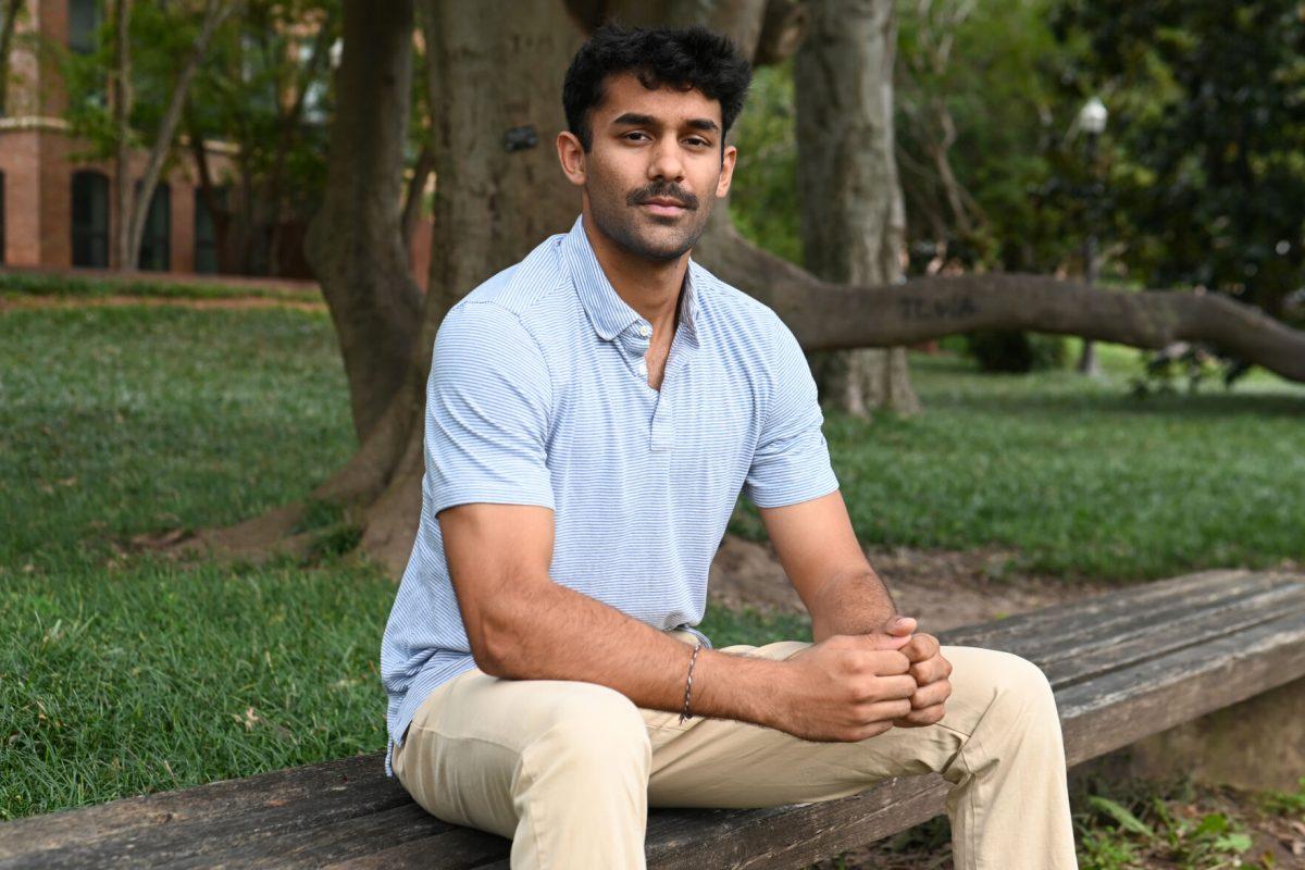 Deven Desai, a fourth-year studying international studies, poses for a portrait in the Court of Carolinas on Friday, Oct. 4, 2024. Deven was interviewed as a part of Technician&#8217;s &#8220;Portraits of the Pack&#8221; series, in which students were asked questions regarding their political views.&#160;
