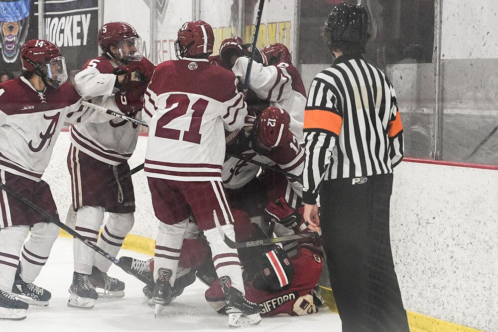 A fight breaks out during match against Alabama in Invisalign Arena on Saturday, Oct. 5, 2024. NC State beat Alabama 5-2.