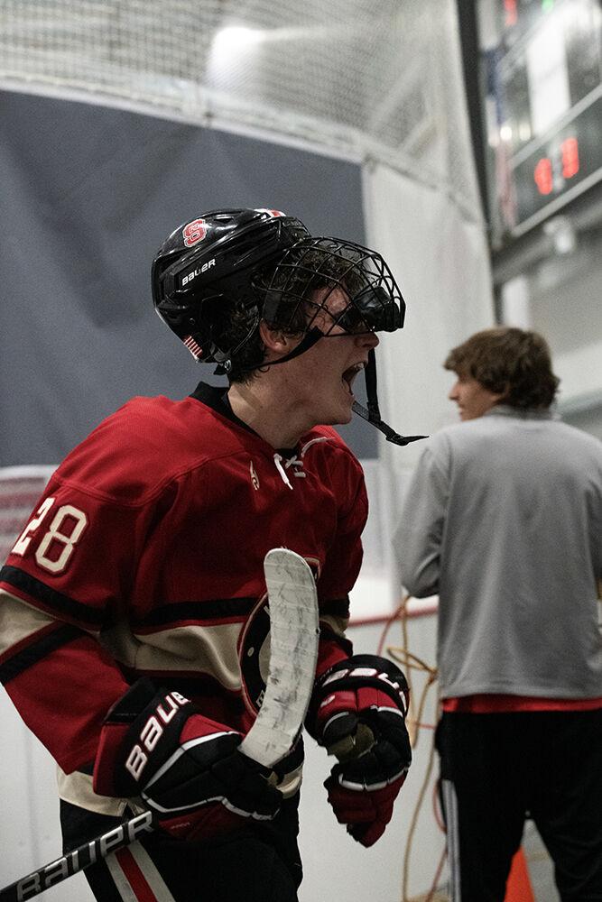 Freshman forward Jake Gifford celebrates win after match against Alabama in Invisalign Arena on Saturday, Oct. 5, 2024. Gifford scored one assist. NC State beat Alabama 5-2.