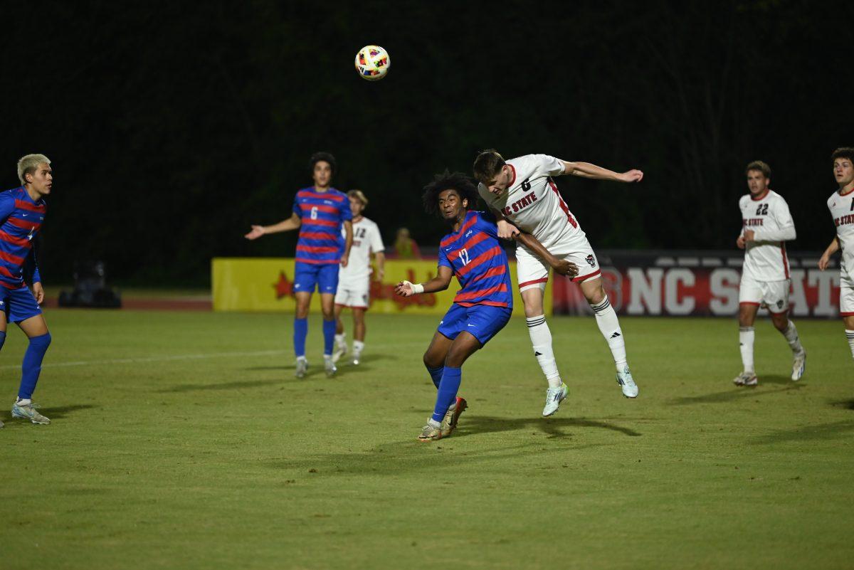 Freshman defender Niko Markovic intercepts the ball from the SMU offense at Dail Soccer Field on Saturday, Oct. 19, 2024. NC State beat SMU 5-1.