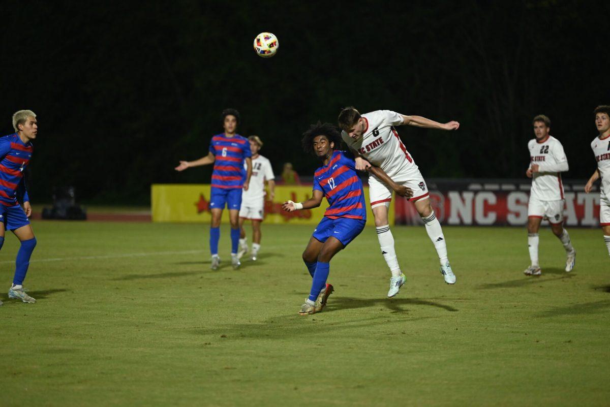 Freshman defender Niko Markovic intercepts the ball from the SMU offense at Dail Soccer Field on Saturday, Oct. 19, 2024. NC State beat SMU 5-1.