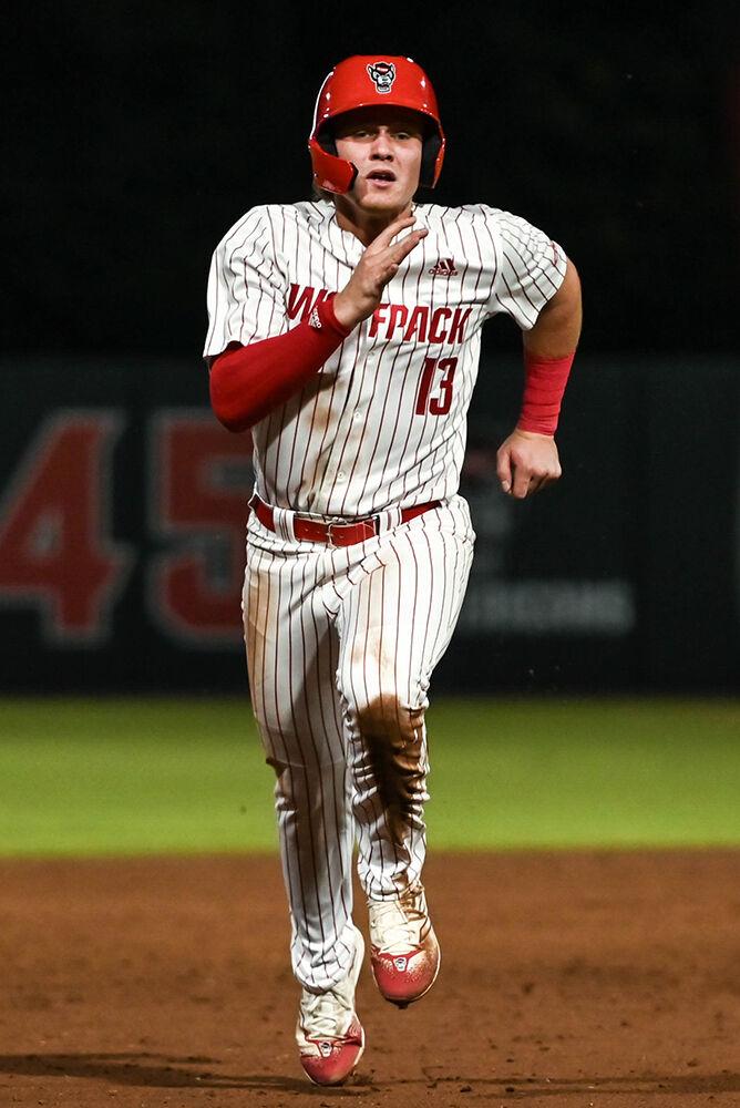 Sophomore catcher Alex Sosa runs towards third base during the game against Elon at Doak Field at Dail Park on Wednesday, Oct. 9, 2024. NC State beat Elon 20-4 to win the fall game at their home stadium.
