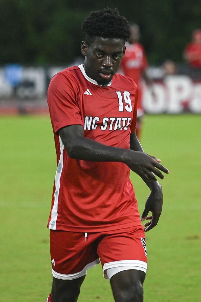 Senior defender Yves Tcheuyap rests momentarily during the match against Duke University at Dail Soccer Field on Friday. Sept. 27th, 2024. NC State lost to Duke 2-1.