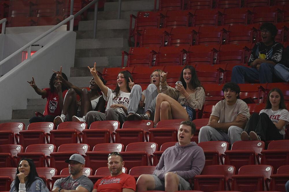 Attendees chant at the Wrestle-Offs in Reynolds Coliseum on Saturday, Oct. 26, 2024.