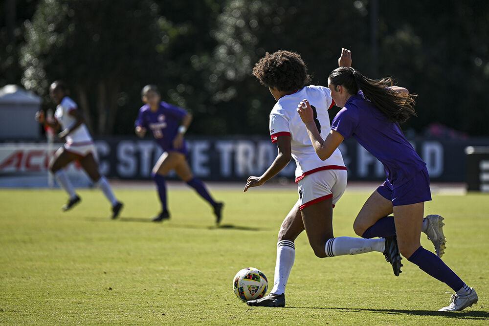 Sophmore midfielder Rosalie Olou takes control of the ball during the match against Clemson at Dail Soccer Field on Sunday, Oct. 20, 2024. Olou had one shot on the goal. NC State beat Clemson 1-0.